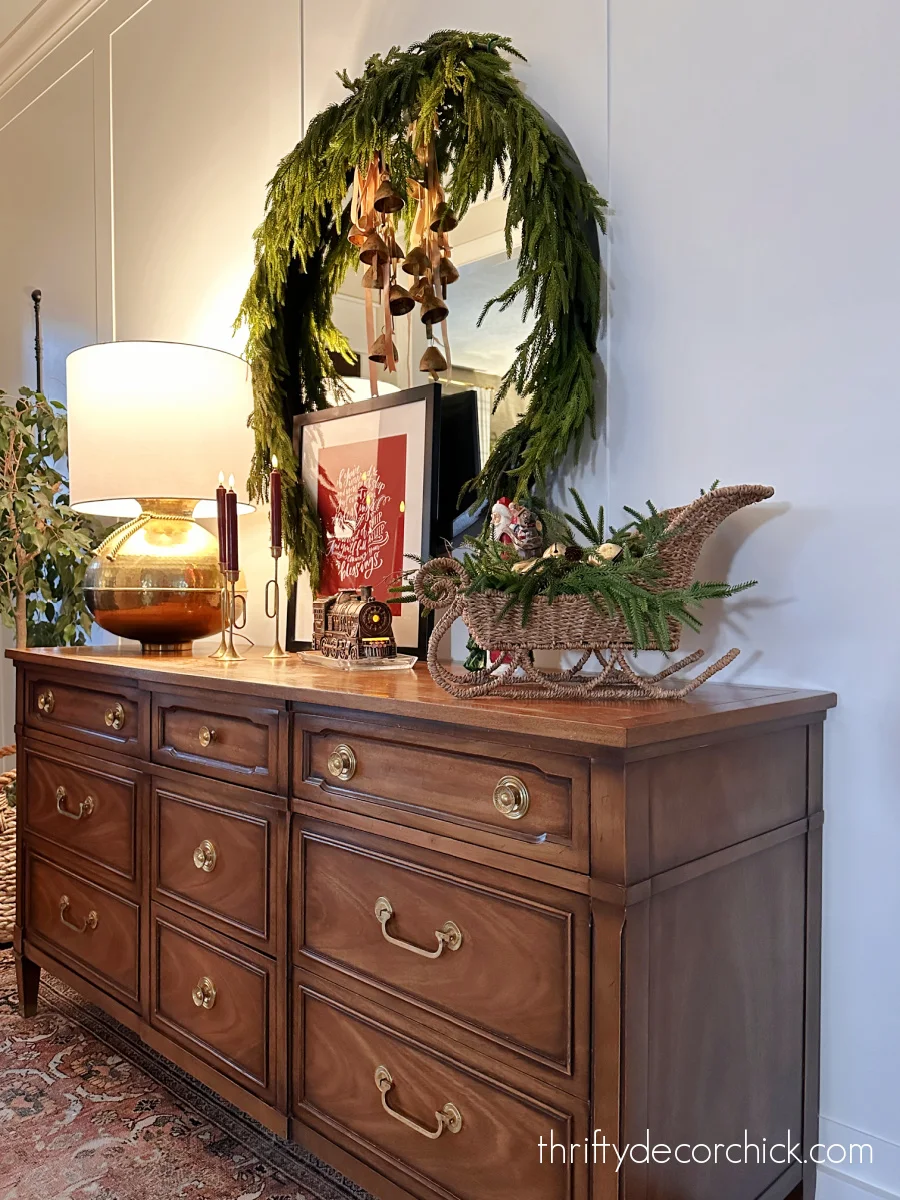 dresser with brass hardware foyer